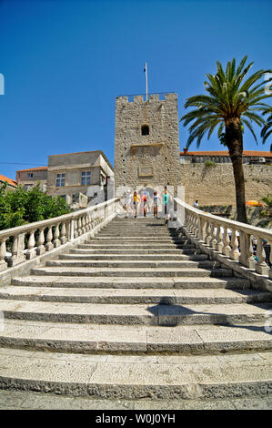 La vieille ville de Korcula : main gate, Croatie Banque D'Images