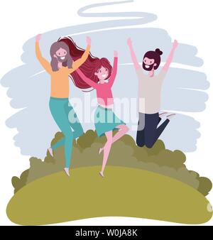 Groupe de personnes dansant dans paysage avec des arbres et des plantes Illustration de Vecteur