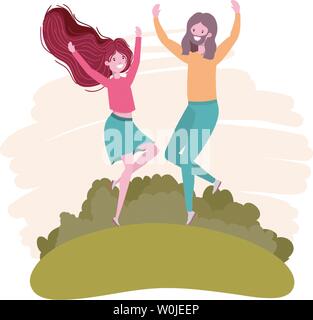 La danse de couple en mode paysage avec des arbres et des plantes Illustration de Vecteur