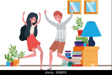 Young couple dancing in living room character Illustration de Vecteur