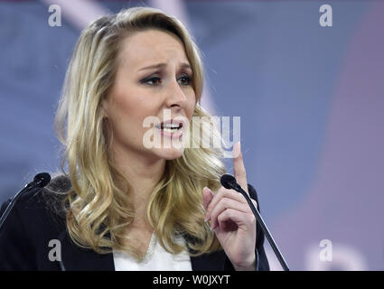 Homme politique français, et petite fille de fondateur du Front National Jean-Marie Le Pen, Marion Marechal-Le Pen fait lors de la Conférence d'action politique conservateur (CPAC), le 22 février 2018, à National Harbor, Maryland. Des milliers de militants conservateurs, républicains et Tea Party Patriots se sont réunis pour entendre les politiciens et les hôtes parlent à la radio et à la télévision, le hall et le réseau de la cause des conservateurs. Photo de Mike Theiler/UPI Banque D'Images