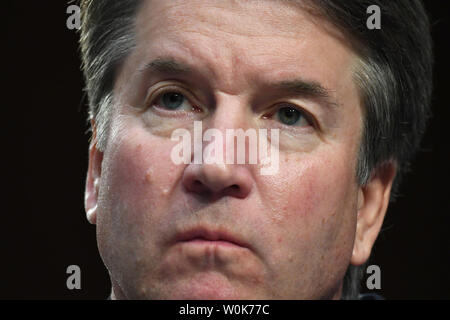 La Cour suprême prête-nom Brett M. Kavanaugh témoigne au cours de son audience de confirmation du Comité judiciaire du Sénat de la Cour suprême sur la colline du Capitole à Washington, DC, le 4 septembre 2018. Kavanaugh juge a été nommé pour occuper le siège de la Justice Anthony M. Kennedy qui a annoncé sa retraite en juin. Photo de Pat Benic/UPI Banque D'Images