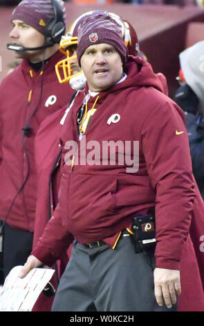 Redskins de Washington l'entraîneur-chef Jay Gruden réagit au cours de la seconde moitié d'un match de la NFL contre les Giants de New York au FedEx Field à Landover, Maryland, le 9 décembre 2018. New York a gagné 40-16. Photo de David Tulis/UPI Banque D'Images