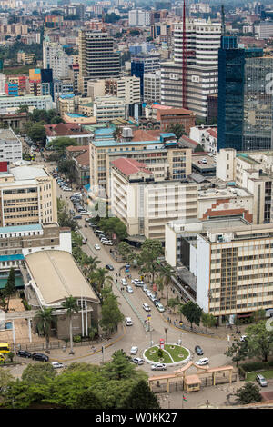 Vue aérienne du centre-ville de Nairobi, Kenya. Banque D'Images