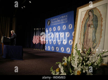 Le président américain George W. Bush parle lors de la National Catholic Prayer Breakfast à Washington le 18 avril 2008. (Photo d'UPI/Yuri Gripas) Banque D'Images