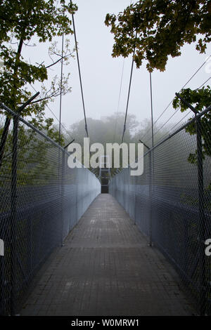 Pont suspendu dans un brouillard. Banque D'Images