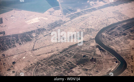 Une vue aérienne de la frontière de l'Irak et l'Iran le long de la confluence du Tigre et de l'Euphrate. Banque D'Images