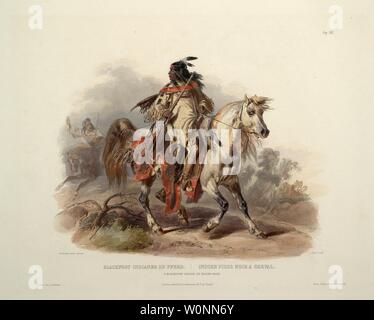 Un Indien Blackfoot à dos de cheval, de l'aquatinte Karl Bodmer voyages dans l'intérieur de l'Amérique du Nord (Voyage dans l'intérieur de l'Amérique du Nord) Banque D'Images