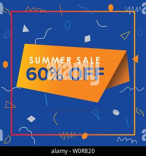 Vente d'été, modèle de page promo pour votre badge design saisonnier. Arrière-plan géométrique d'été avec des formes abstraites et des lignes. Illustration de Vecteur