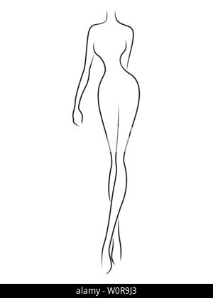 L'esquisse contours résumé figure de femme élégante slim, noir sur blanc les images vectorielles Illustration de Vecteur