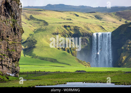 Cascade de Skogafoss, sur le périphérique, dans le sud de l'Islande, est l'une des plus épiques du pays de destinations touristiques Banque D'Images