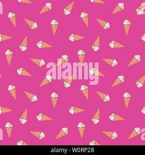 Modèle sans couture avec ice cream cones sur fond rose vector illustration Illustration de Vecteur