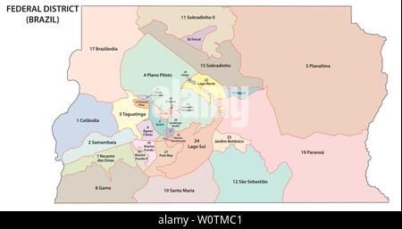 Politique et administrative de la carte vectorielle du District de la capitale brésilienne Illustration de Vecteur