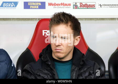 Nachdenklich : Trainer Julian Nagelsmann (Hoffenheim), 1. BL : 18-19 : 19. Sptg. - SC Freiburg vs TSG 1899 Hoffenheim DFL RÈGLEMENT INTERDIT TOUTE UTILISATION DES PHOTOGRAPHIES COMME DES SÉQUENCES D'IMAGES ET/OU QUASI-VIDÉO Foto : Joachim Hahne/johapress Banque D'Images