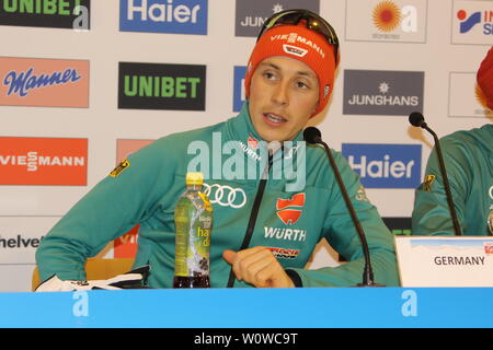 Eric Frenzel (SSV Geyer) nach dem Teamsprint Nordic Combined FIS Nordische Ski-WM 2019 à Seefeld Banque D'Images