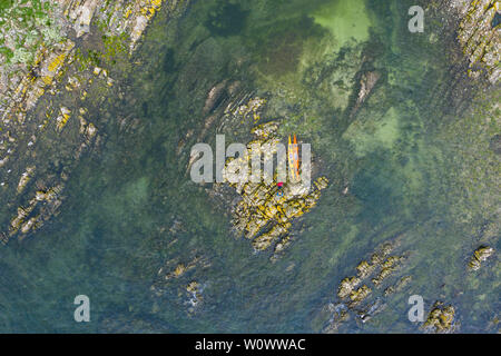Vue aérienne de kayaks de mer sur les îles Murray, près de Leeds, Solway, Dumfries et Galloway, Écosse Banque D'Images