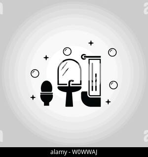 Icône nettoyage de la salle de bains. Design monochrome de la collection d'icônes de nettoyage. Symbole de nettoyage de salle de bains icône isolée. Illustration de Vecteur