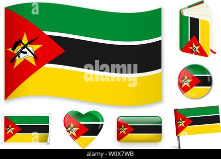 Mozambique drapeau national. Vector illustration. 3 couches. Ombres, télévision drapeau, lumières et ombres. Collection de 220 drapeaux du monde. Des couleurs précises. Changements faciles. Illustration de Vecteur