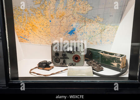 Vue d'un émetteur radio utilisés par les combattants de la résistance norvégienne alors que sous l'occupation allemande pendant la SECONDE GUERRE MONDIALE, Musée de la résistance norvégienne, Oslo, Norvège Banque D'Images