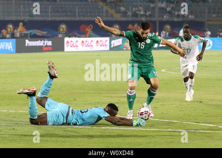 (190628) -- LE CAIRE, Juin 28, 2019 (Xinhua) -- Andy Delort (C) de l'Algérie est en concurrence au cours de la coupe d'Afrique des Nations 2019 groupe C match entre le Sénégal et l'Algérie au Caire, Égypte, le 27 juin 2019. L'Algérie a gagné 1-0. (Xinhua/Wang Teng) Banque D'Images