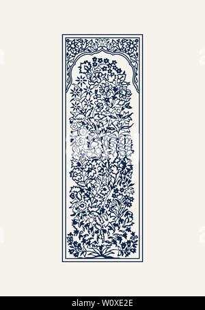 Indigo wood block arrangement floral imprimé dans l'image. Motif ethnique traditionnel de l'Inde du Nord,le bleu marine sur fond écru. Pour votre conception Illustration de Vecteur