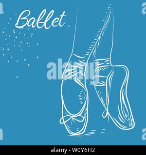 Studio de danse ballet symbole. Silhouette de croquis dessinés à la main, chaussures, pointes de couleurs. blye bow Illustration de Vecteur