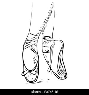 La danse de ballet chaussures de ballet. vecteur, illustration isolé. Silhouette de croquis dessinés à la main, chaussures pointes Illustration de Vecteur