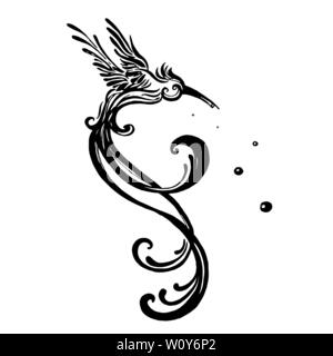 Clipart vecteur hummingbird oiseaux isoler sur fond blanc. Illustration monochrome au croquis style. Illustration de Vecteur