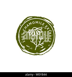 Fleur de Camomille bio à base de plantes et de l'icône d'un insigne de tendance style linéaire - logo Vector stamp de Camomille médical peut être utilisé pour l'emballage modèle plateau , C Illustration de Vecteur