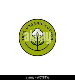 Doublure en coton bio naturel télévision étiquettes et badges - Vector icône ronde, autocollant, Logo, estampillé, fleur de coton Tag isolé sur fond blanc - Natu Illustration de Vecteur