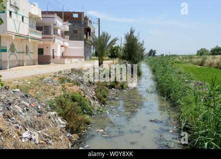 ÉGYPTE, gouvernante Beheira, village Kafra Eldawar, delta du Nil, eaux usées et eaux usées dans village / AEGYPTEN, Beheira, Landwirtschaft im Nildelta, Muell und Abwasser Kanal Banque D'Images