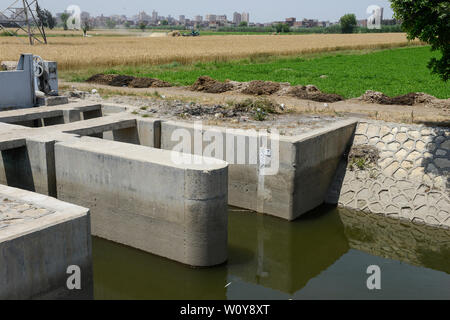 L'Égypte, Beheira gouvernorat, Kafra, Eldawar l'agriculture dans le delta du Nil , canal d'irrigation , l'eau du Nil / AEGYPTEN, Beheira, Landwirtschaft im Nildelta Bewaesserung fuer, Kanal mit Wasser nul Banque D'Images