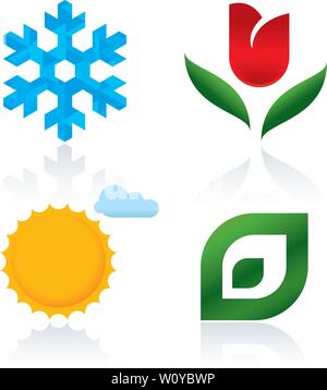 Vector illustration. Icônes quatre saisons hiver, printemps, été automne Illustration de Vecteur