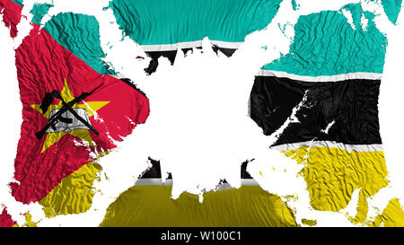 Mozambique drapeau déchiré voletant dans le vent, sur fond blanc, 3D Rendering Banque D'Images