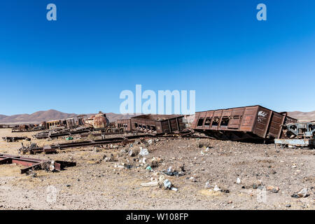 Cimetière des trains à Uyuni, Bolivie Banque D'Images