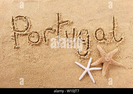 Portugal algarve écrit main beach mot travel concept Banque D'Images