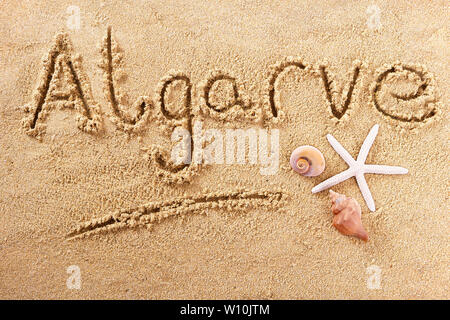 Algarve portugal part written word beach travel concept Banque D'Images