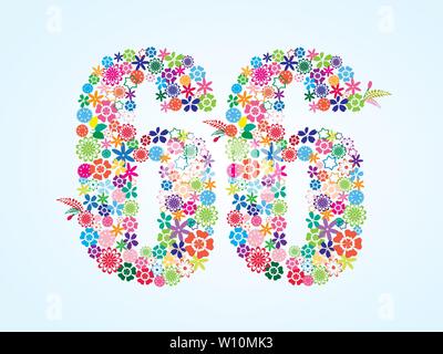 Vector floral coloré 66 Conception Numéro isolé sur fond blanc. Numéro de vecteur floral soixante six caractères. Illustration de Vecteur