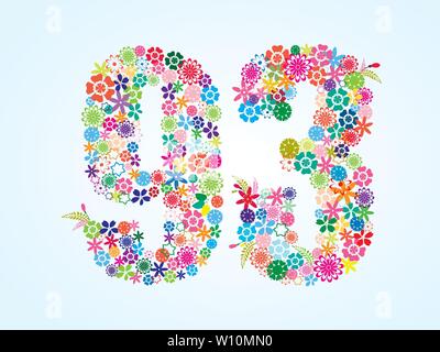 Vector floral coloré 93 Conception Numéro isolé sur fond blanc. Nombre Floral 93 caractères. Vector Illustration de Vecteur