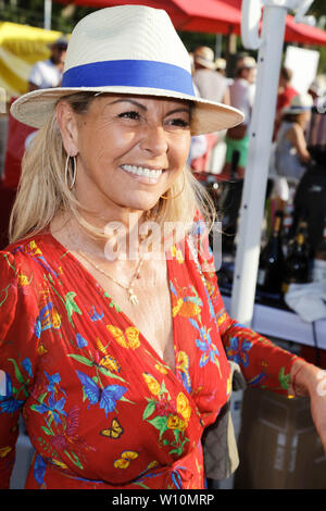 Paris, France. 27 Juin, 2019. Caroline Margeridon participe à la 7e "Trophée de la Pétanque Gastronomique' à Paris Yacht Marina, le 27 juin 2019. Banque D'Images