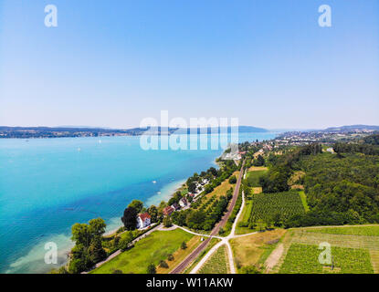 Vue aérienne sur le lac de Constance - Bodensee. Entre Meersburg, Uberlingen, près de Friedrichshafen. Allemagne Banque D'Images