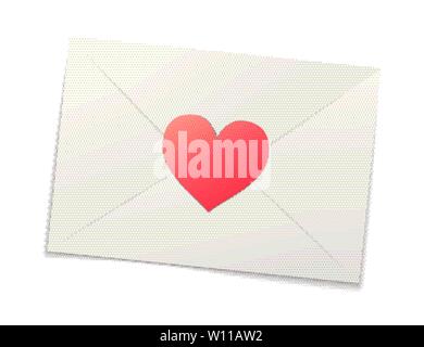 Enveloppe de papier blanc réaliste avec autocollant rose en forme de coeur sur fond blanc Illustration de Vecteur