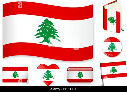 Le Liban. Drapeau national libanais. Vector illustration. 3 couches. Ombres, télévision drapeau, lumières et ombres. Collection de 220 drapeaux du monde. Des couleurs précises. Changements faciles. Illustration de Vecteur