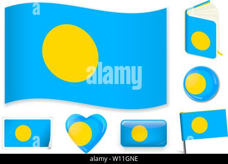 Palaos drapeau national. Vector illustration. 3 couches. Ombres, télévision drapeau, lumières et ombres. Collection de 220 drapeaux du monde. Des couleurs précises. Changements faciles. Illustration de Vecteur