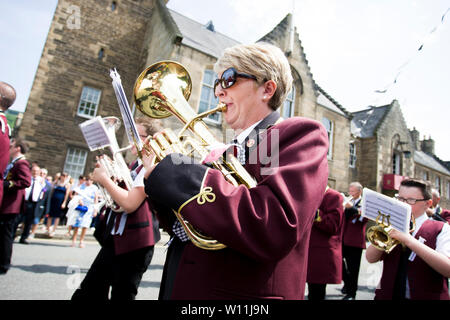 Galashiels, Scottish Borders, UK, le 29 juin 2019. Braw Lads' Day 2019, la Fanfare de Galashiels pendant le festival annuel de collecte de Lads Braw à Abbotsford le 29 juin 2019 à Galashiels, Ecosse. Credit : Scottish Borders Media/Alamy Live News Banque D'Images