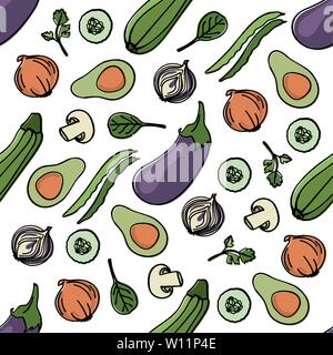 Mélange de légumes végétarien Paleo Alimentation Naturelle Une bonne nutrition motif transparent pour l'impression d'illustration vectorielle et de décoration en tissu Illustration de Vecteur