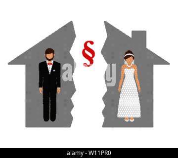 Le partage des biens au moment du divorce de l'homme et la femme dans une maison moitié EPS10 vector illustration Illustration de Vecteur