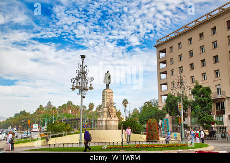 Malaga, Spain-May 16, 2019 : Malaga, Manuel Domingo Larios monument situé près de centre-ville historique Banque D'Images