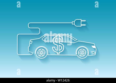 Vecteur de l'icône de voiture électrique avec le signe du dollar sur bleu bacground Illustration de Vecteur