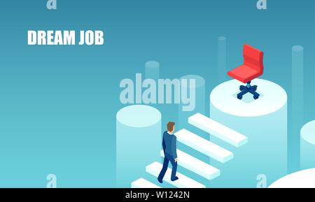 Embauche d'affaires et de recrutement de concept. Vecteur d'un homme grimpant échelle de carrière à l'égard de son emploi de rêve Illustration de Vecteur